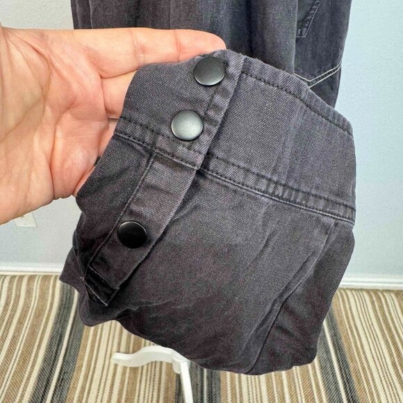 Free People We The Free Cropped Moto Bomber Shirt Relaxed Fit Washed Black Sz XL - Picture 7 of 13